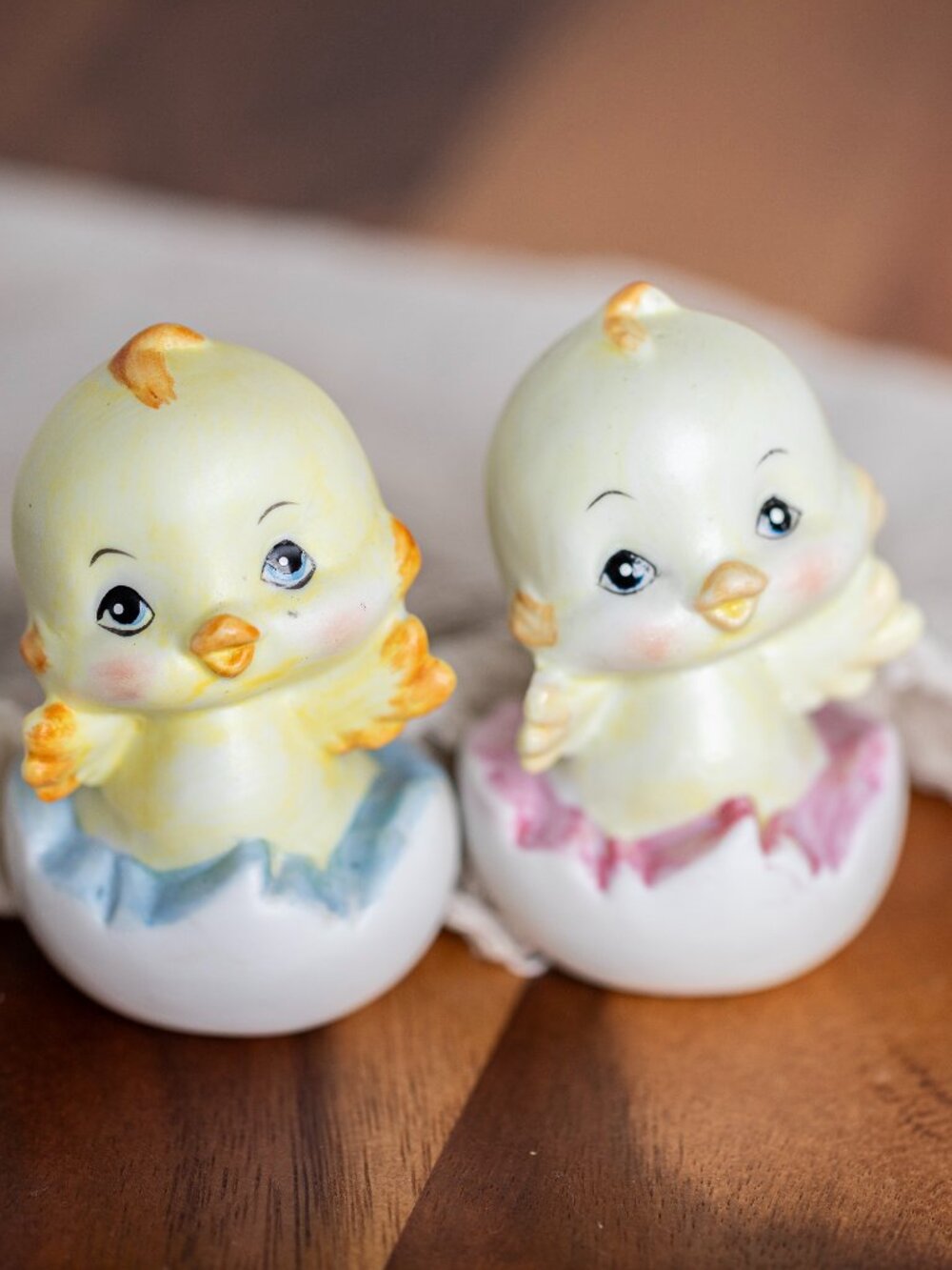 Vintage Chick Salt and Pepper Shakers Set | Cute Hatching Chicks Pastel Ceramic